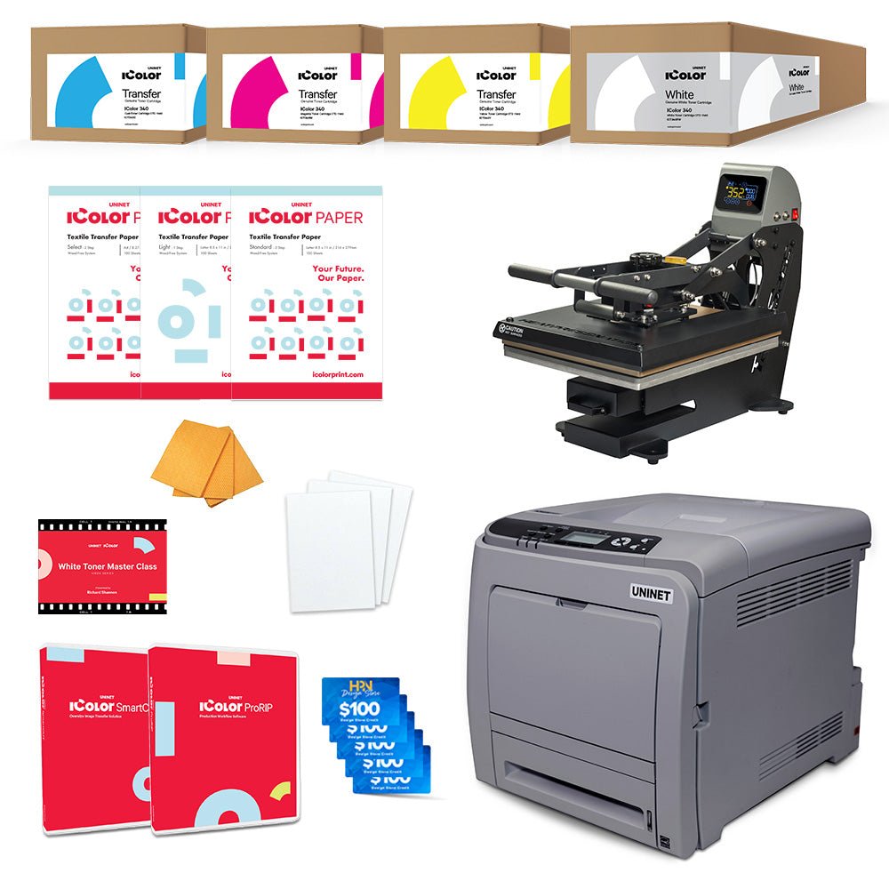 Uninet IColor 340 Apparel Plus White Toner DTF Printer with TrueSpec Heat Press - HeatPressNation
