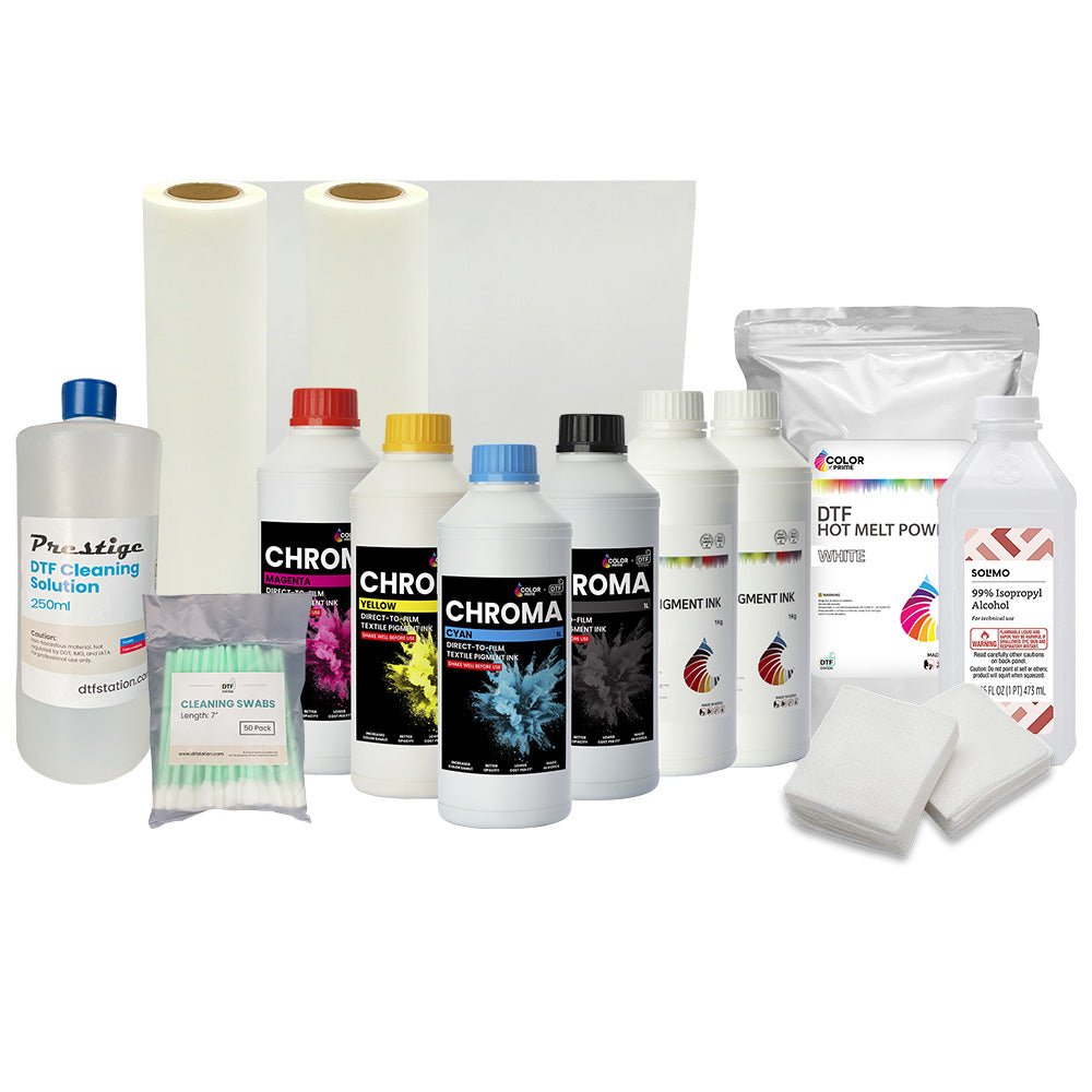 DTF Station Supply Bundle with Chroma Inks - 17.7" Quick Glide Roll - HeatPressNation