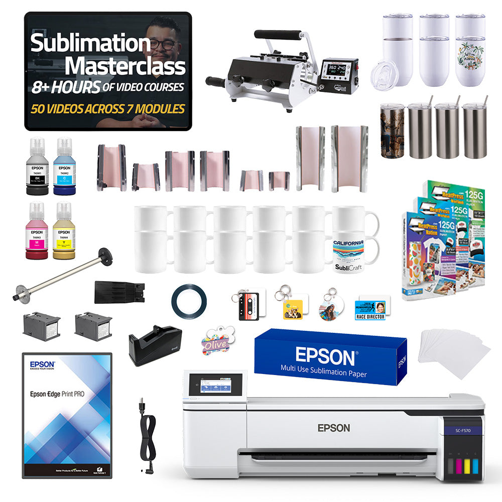 Epson SureColor F570 24" Desktop Dye-Sublimation Printer 8-in-1 Mug Press Bundle