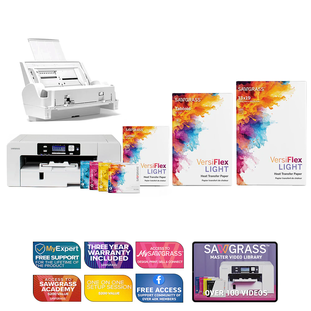 Sawgrass SG1000 VersiFlex Sublimation and DTF Light Hybrid System - Extended Bundle with Bypass Tray