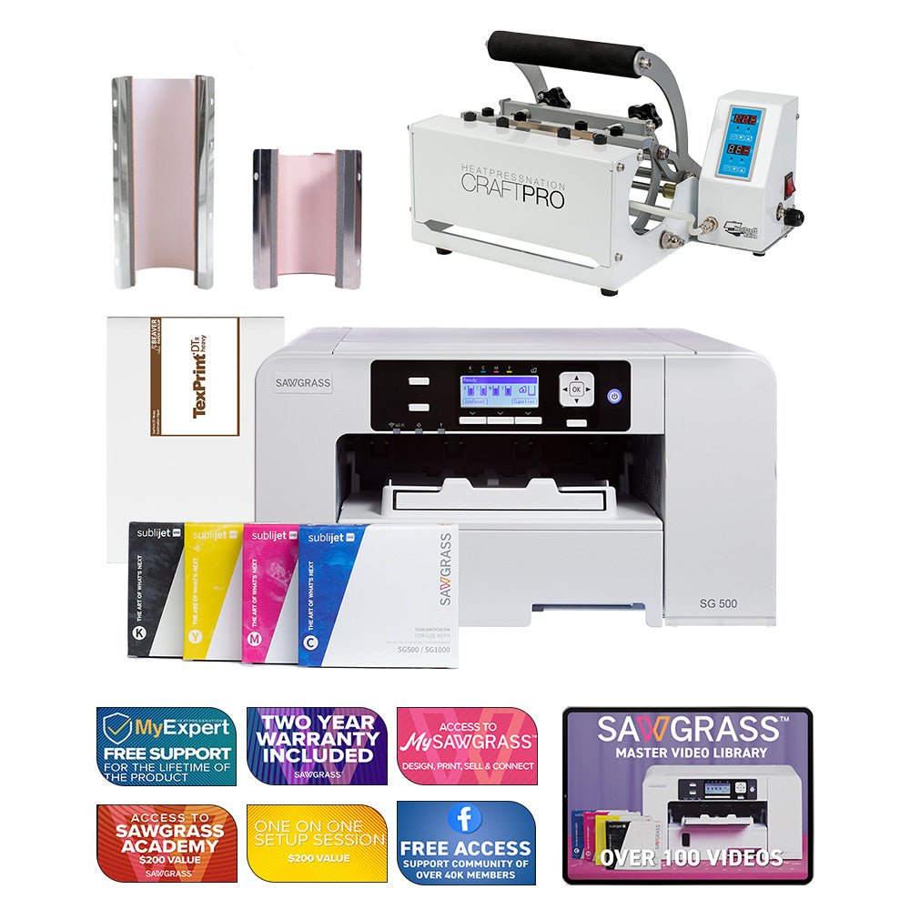 Sawgrass SG500 Sublijet Sublimation Printer with CraftPro Mug and Tumbler Press - HeatPressNation