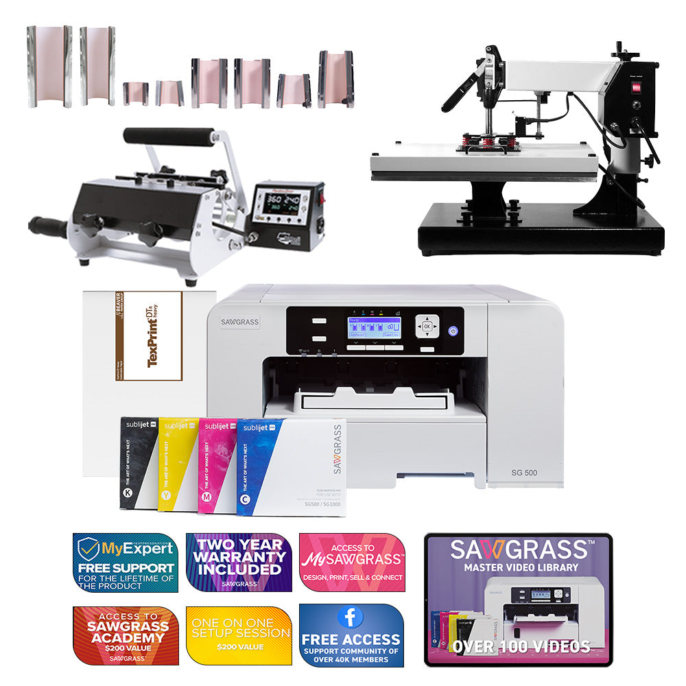 Sawgrass SG500 Sublijet Sublimation Printer with Signature Series 16" x 20" Swing-Away Heat Press and 8-in-1 Mug Press