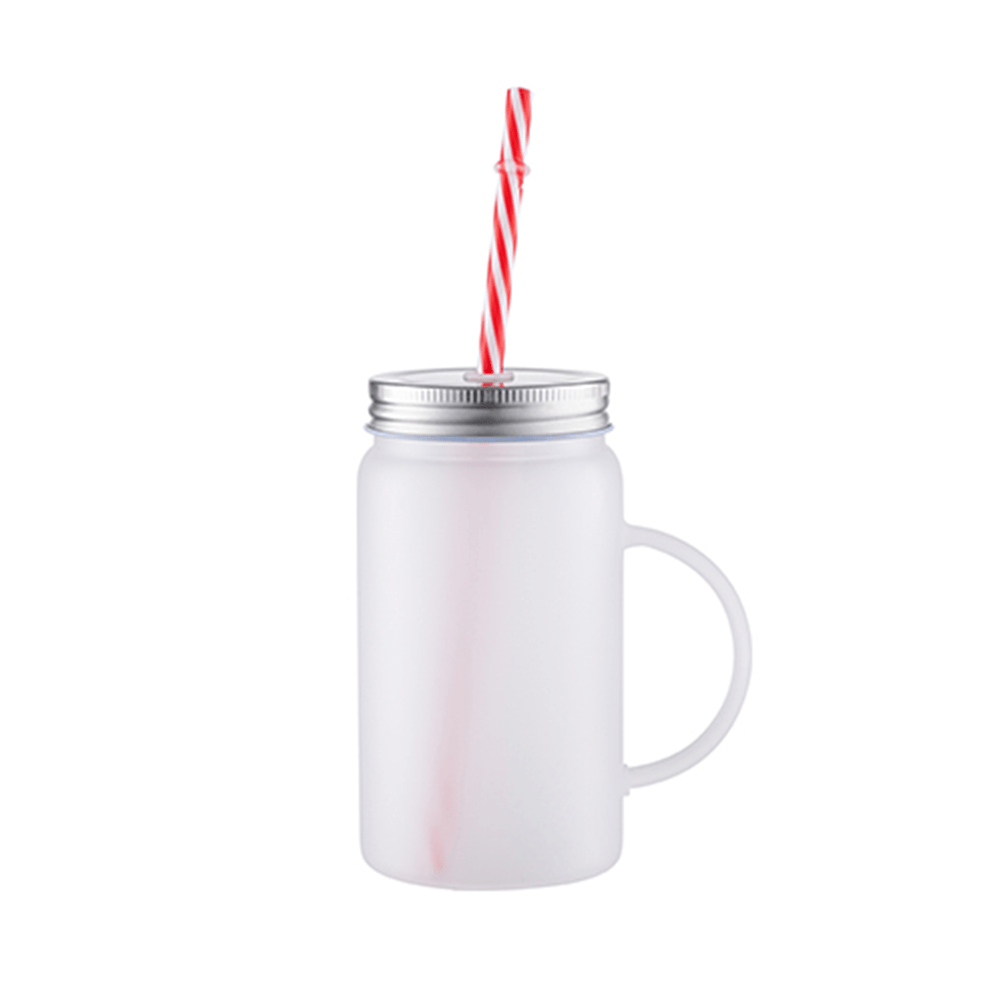 HPN SubliCraft 17 oz. Sublimation Frosted Glass Mason Jar with Straw and Handle - 12 per Case - HeatPressNation