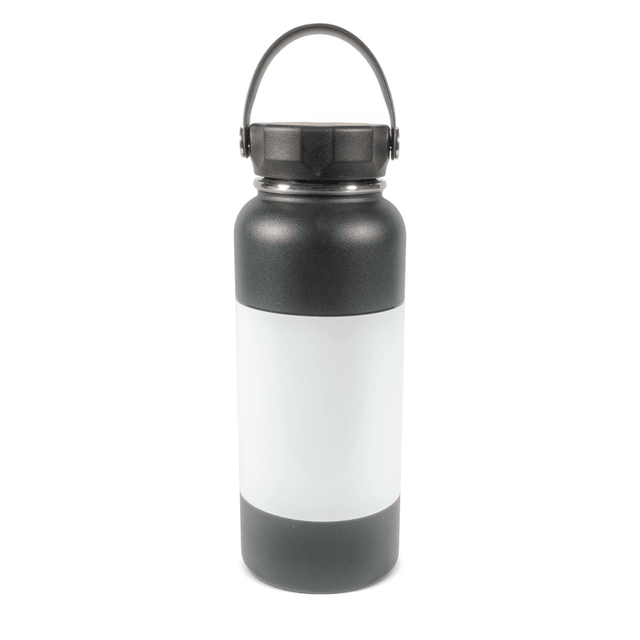 HPN SubliCraft 32 oz. Black Sublimation Stainless Steel Summit Bottle with White Patch - 25 Per Case - HeatPressNation