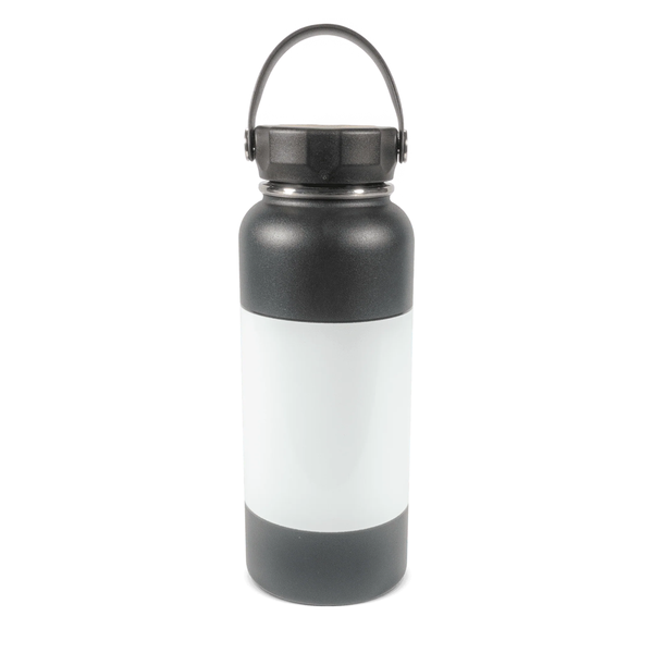 HPN SubliCraft 32 oz. Black Sublimation Stainless Steel Summit Bottle with White Patch - 25 Per Case
