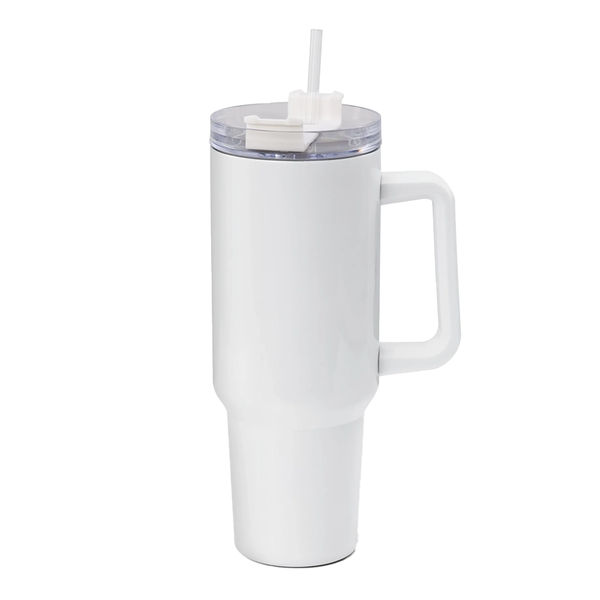 HPN SubliCraft 40 oz. Sublimation Stainless Steel Travel Mug w/ Straw and Handle - White - 20 Per Case