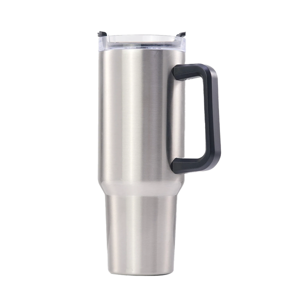 HPN SubliCraft 40 oz. Sublimation Stainless Steel Travel Mug w/ Straw and Handle - Silver - 20 Per Case