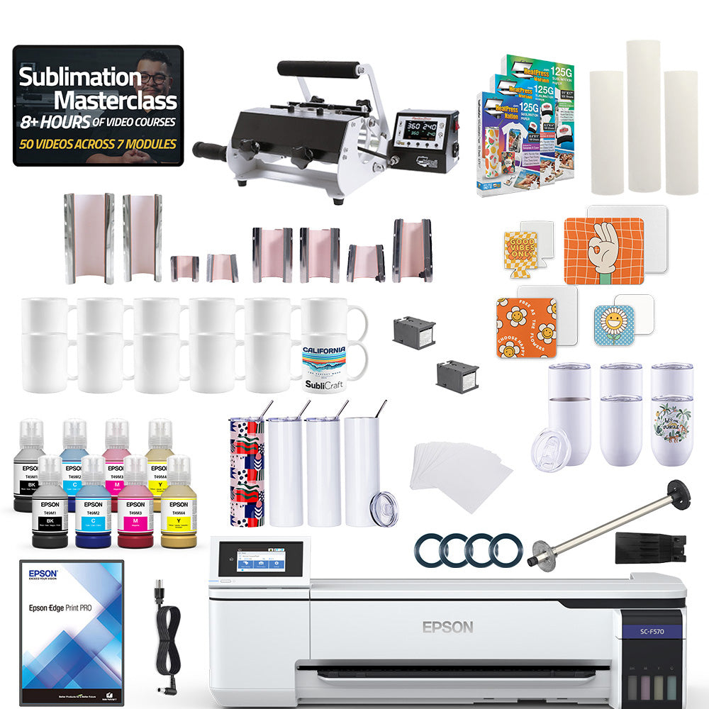 Epson SureColor F570 24" Pro Sublimation Printer 8-in-1 Mug Press Bundle
