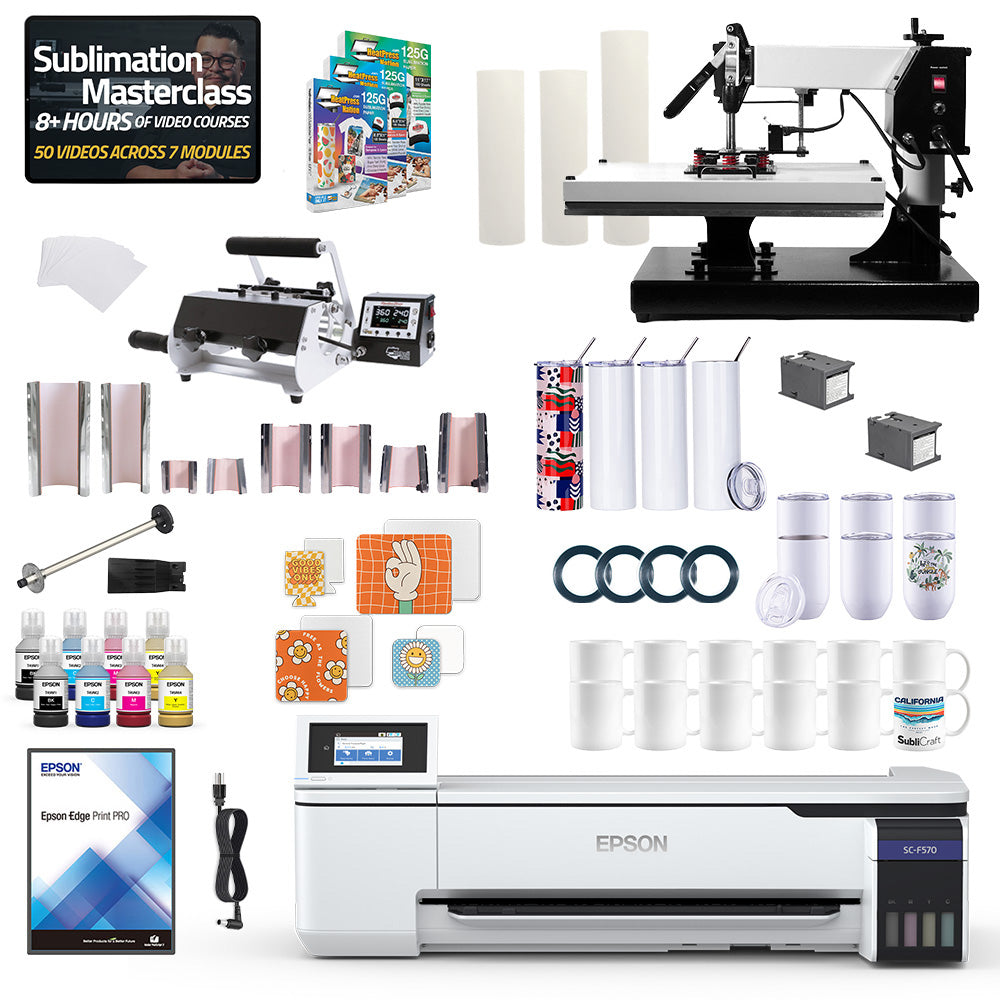 Epson SureColor F570 24" Pro Sublimation Printer 8-in-1 Mug Press and 16" x 20" Swing Away Press Bundle