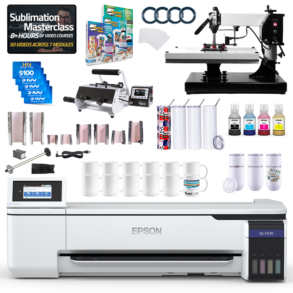 Epson SureColor F570 24" Lite Sublimation Printer 8-in-1 Mug Press and 16" x 20" Swing Away Press Bundle