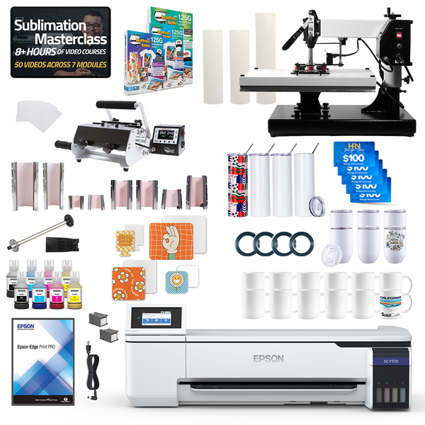 Epson SureColor F570 24" Pro Sublimation Printer 8-in-1 Mug Press and 16" x 20" Swing Away Press Bundle