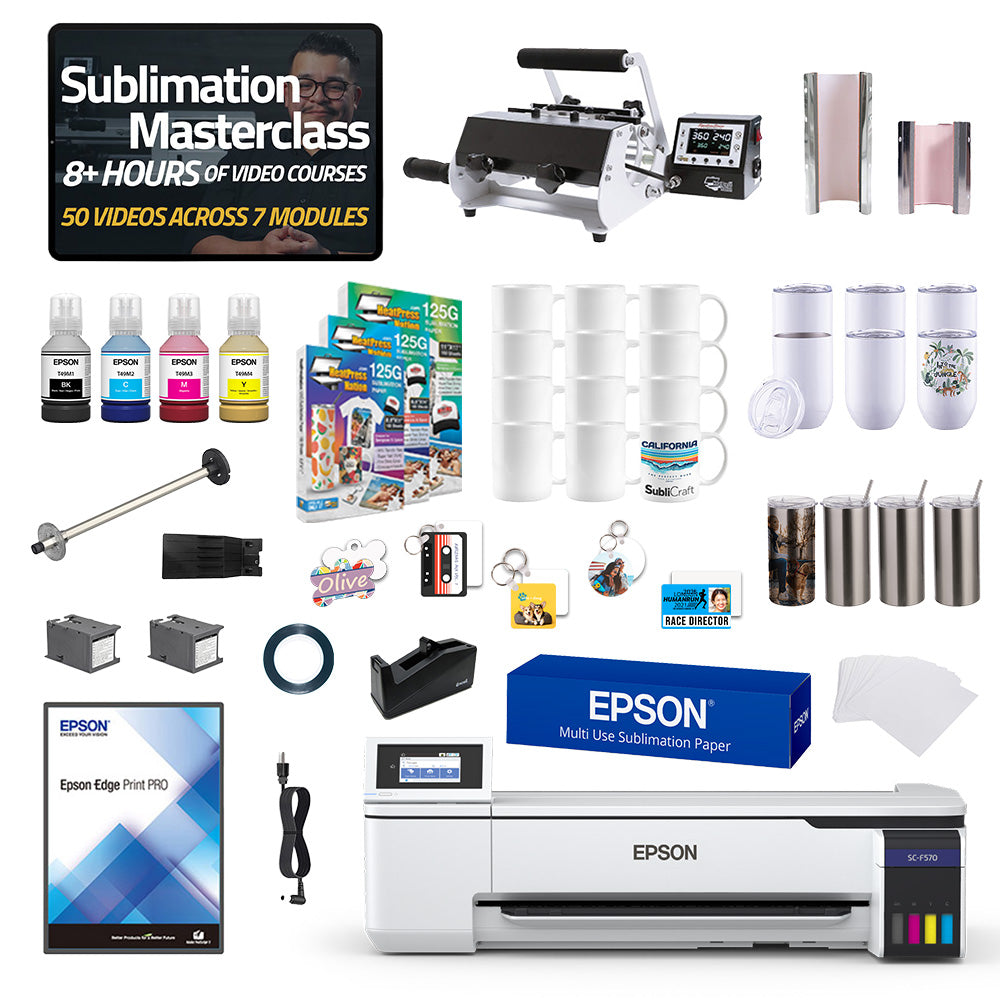 Epson SureColor F570 24" Desktop Dye-Sublimation Printer 2-in-1 Mug Press Bundle