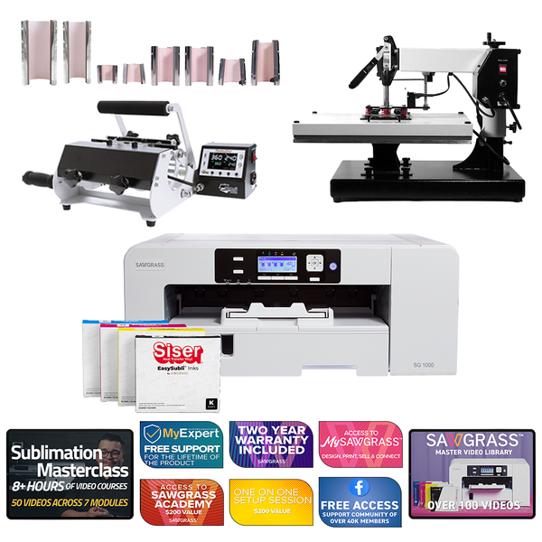 Sawgrass Virtuoso SG1000 Siser EasySubli Printer with Signature Series 16" x 20" Swing-Away Heat Press and 8-in-1 Mug Press