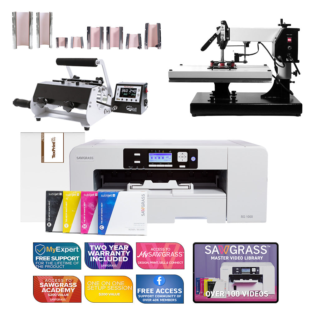 Sawgrass SG1000 Sublijet Sublimation Printer with Signature Series 16" x 20" Swing-Away Heat Press and 8-in-1 Mug Press