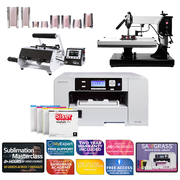 Sawgrass Virtuoso SG500 Siser EasySubli Printer with Signature Series 16" x 20" Swing-Away Heat Press and 8-in-1 Mug Press