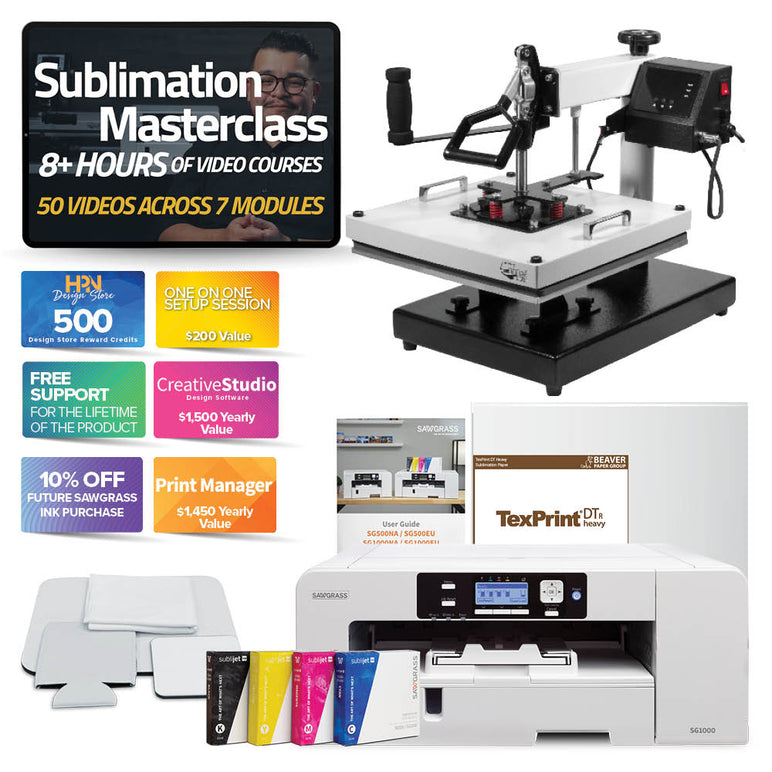 Sawgrass UHD Virtuoso SG1000 Sublimation Printer w/ 8-in-1 Heat Press - Starter Ink Set - 20ml