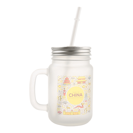HPN SubliCraft 12 oz. Sublimation Frosted Glass Mason Jar with Straw and Handle - HeatPressNation