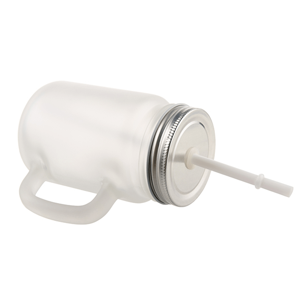 HPN SubliCraft 12 oz. Sublimation Frosted Glass Mason Jar with Straw and Handle - HeatPressNation