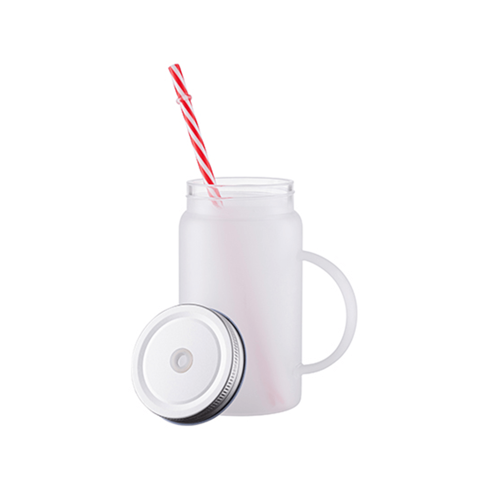 HPN SubliCraft 17 oz. Sublimation Frosted Glass Mason Jar with Straw and Handle - 12 per Case - HeatPressNation