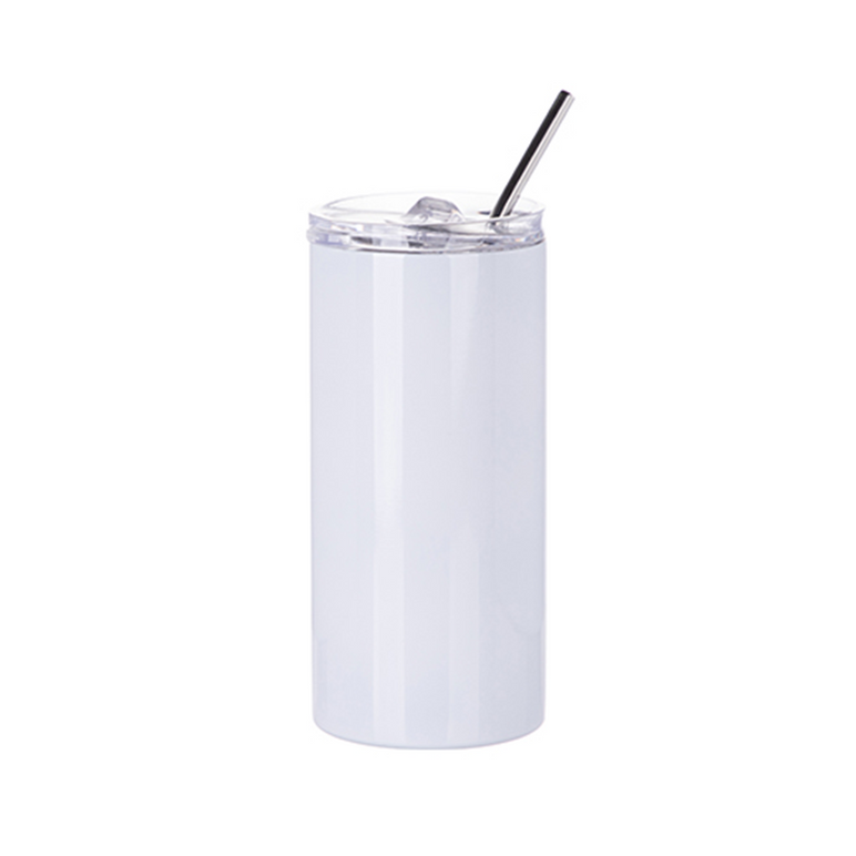 Blank Sublimation Tumbler Straw Stainless Steel Double Walled Skinny 24oz.  White