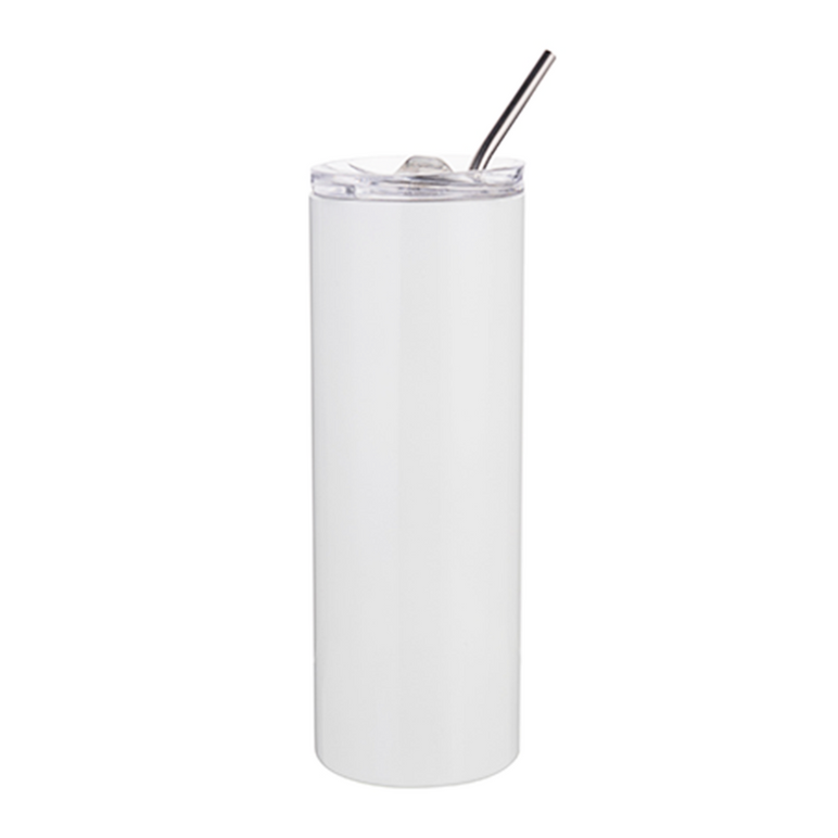 Bulk SUBLIMATION TUMBLERS 5 Pack/ 20 Ounce Blank White Sublimation Tumblers  Skinny, Straight Straws, Rubber Bottoms, Brushes 