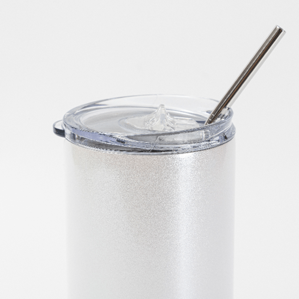 HPN SubliCraft 30 oz. Sublimation Stainless Steel Skinny Tumbler with Straw - Glitter White - HeatPressNation